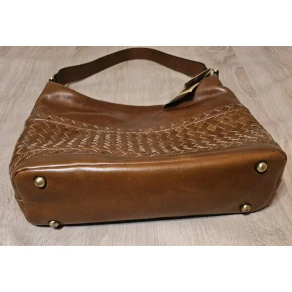 Patricia Nash Winnett Vintage Distressed Woven Leather Hobo Bag Cognac-NWT - Picture 3 of 12